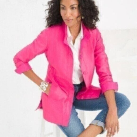 NWOT Chico's Shantung Jacket - Amparo Blue - Picture 4 of 6